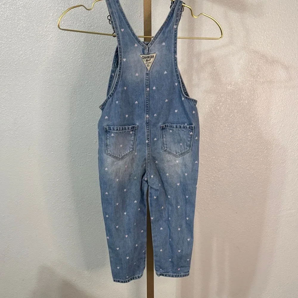 OshKosh B'gosh Blue Denim Overalls with Pink Hearts